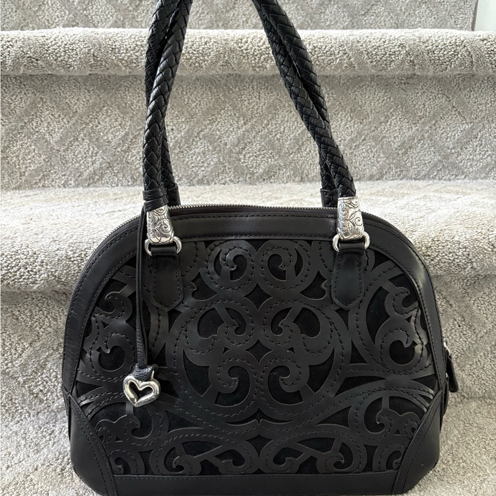Brighton Black Shoulder Bag with Braided Handles and Silver Hardware